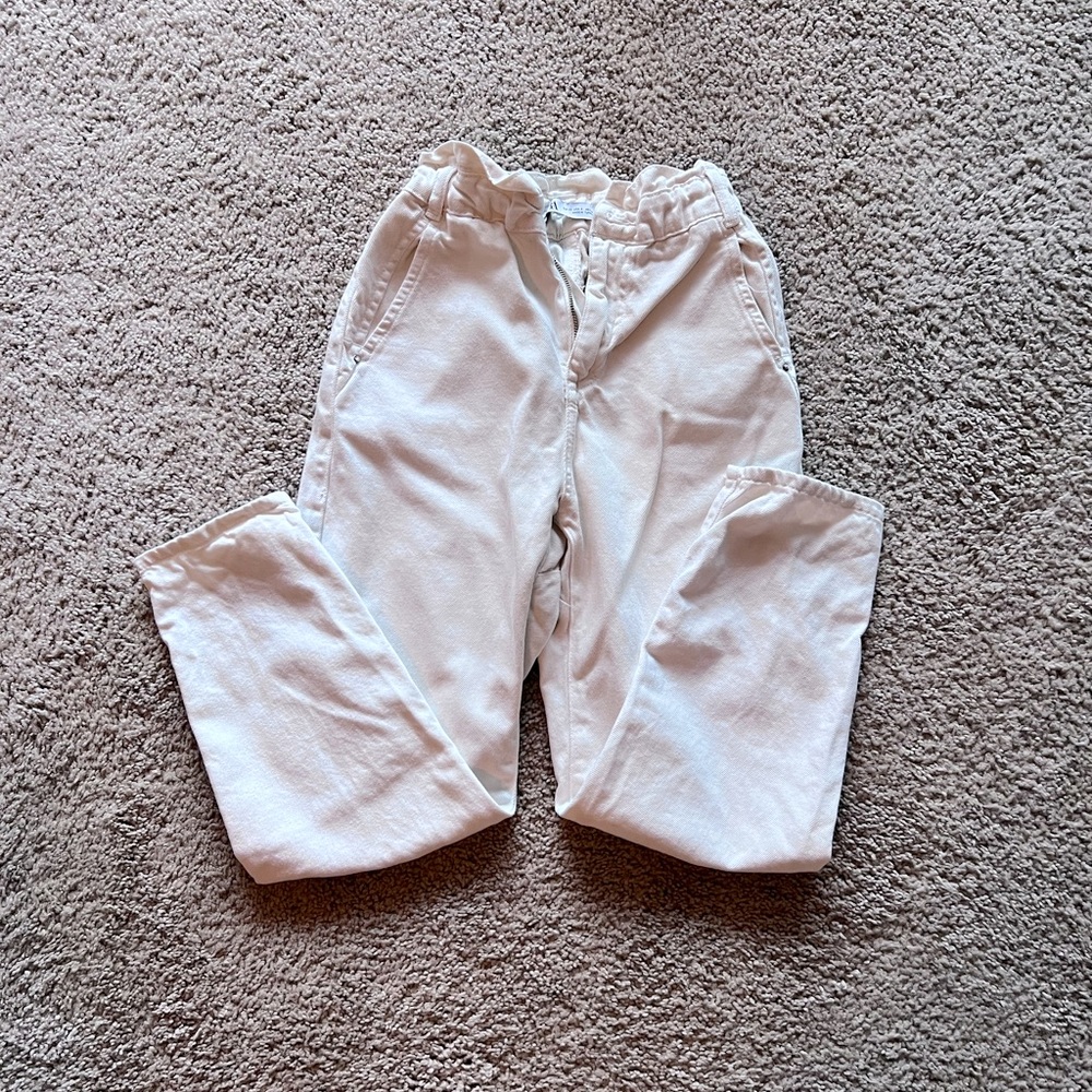 Zara paper bag waist Cream color pants size US 0 VGUC 💕50% OFF💕